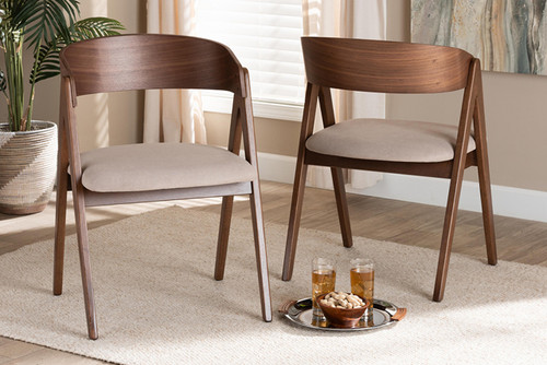 Danton Mid-Century Modern Beige Fabric Upholstered and Walnut Brown Finished Wood 2-Piece Dining Chair Set WM1900B-Latte/Walnut-DC