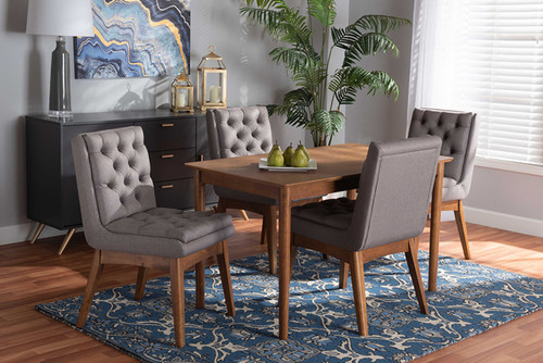 Makar Modern Transitional Grey Fabric Upholstered and Walnut Brown Finished Wood 5-Piece Dining Set BBT5391-Grey/Walnut-5PC Dining Set