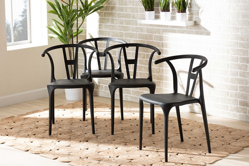 Warner Modern and Contemporary Black Plastic 4-Piece Dining Chair Set AY-PC13-Black Plastic-DC