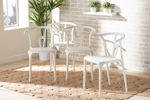 Warner Modern and Contemporary White Plastic 4-Piece Dining Chair Set AY-PC13-White Plastic-DC