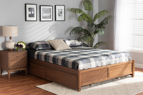 Yara Modern and Contemporary Walnut Brown Finished Wood King Size 4-Drawer Platform Storage Bed Frame MG0068-Walnut-4DW-King-Frame