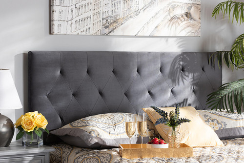 Felix Modern and Contemporary Grey Velvet Fabric Upholstered King Size Headboard Felix-Grey Velvet-HB-King
