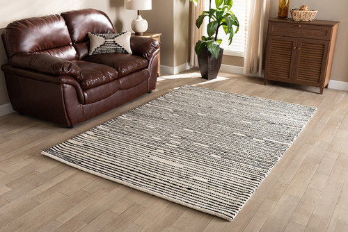 Amorica Modern and Contemporary Black and Ivory Handwoven Wool Area Rug Amorica-White/Black-Rug