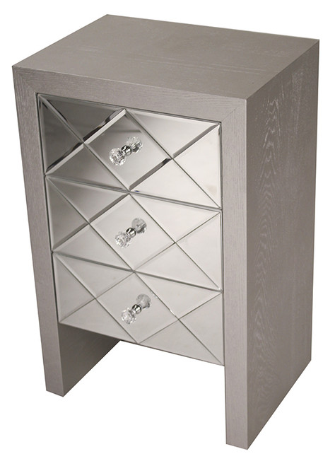 28" Silver Wood Accent Cabinet With 3 Mirrored Glass Drawers (294644)