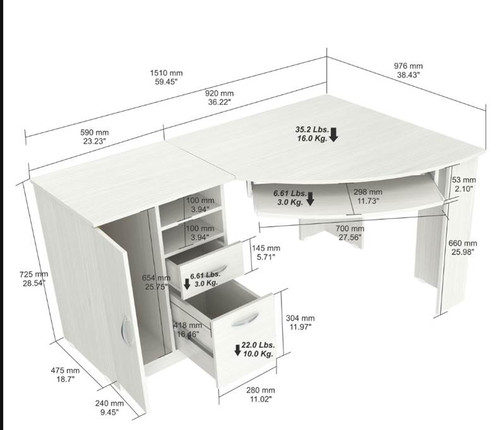 28.5" White Melamine And Engineered Woodecorner Computer Desk (249807)