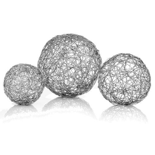 3" X 3" X 3" Shiny Nickel/Silver Wire - Spheres Box Of 3 (354588)