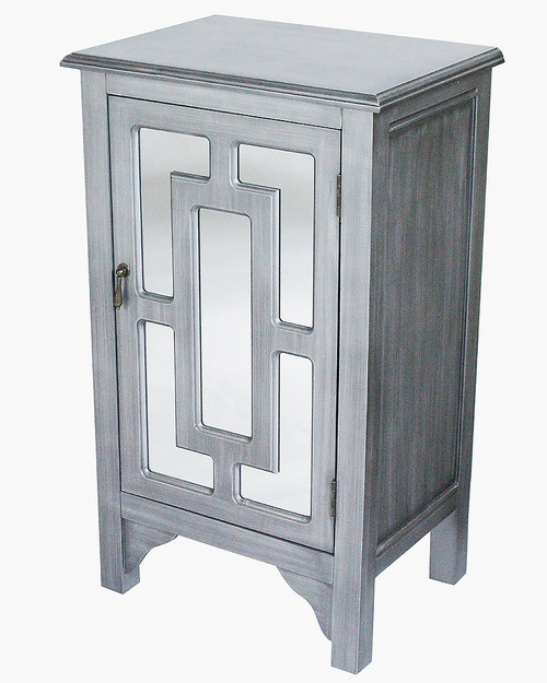 30" Gray Wash Wood Mirrored Glass Accent Cabinet With A Door And Mirror Inserts (291983)