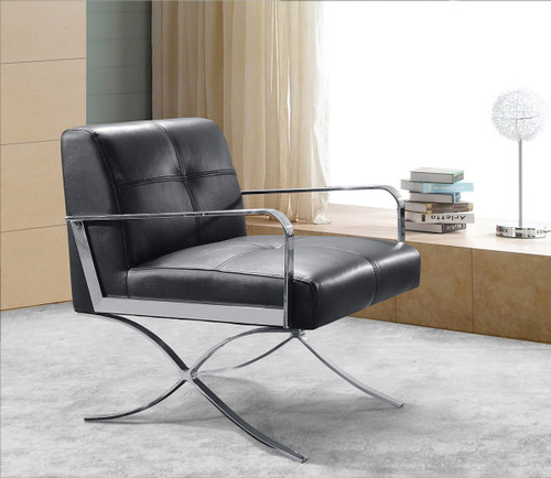 31" Black Leather And Steel Lounge Chair (282522)