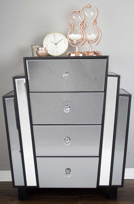 32" Grey Mdf, Wood, And Mirrored Glass Accent Cabinet With 4 Drawers (328704)