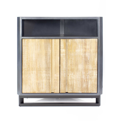 32" Grey Mdf, Wood, And Mirrored Glass Corner Cabinet With 2 Doors And A Shelf (328720)
