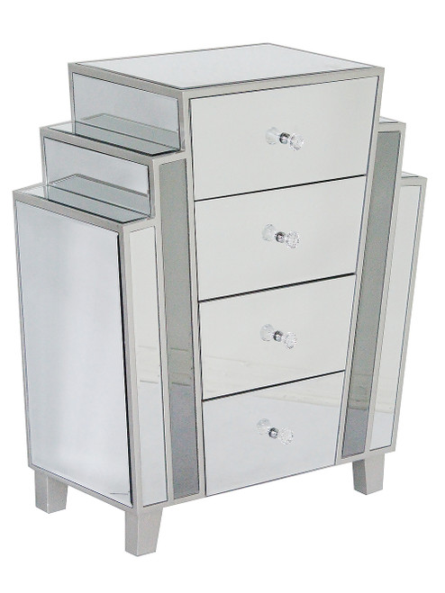 32" Natural Mdf, Wood, And Mirrored Glass Accent Cabinet With 4 Drawers (328705)