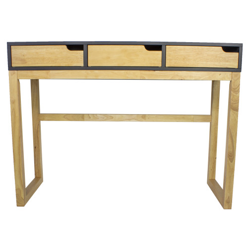 32" X 43" X 16" Black & Natural Solid Wood Three Drawer Console Table (365083)