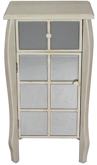 32.7" Antique White Wood Accent Cabinet With Mirrored Drawer And Door (294611)
