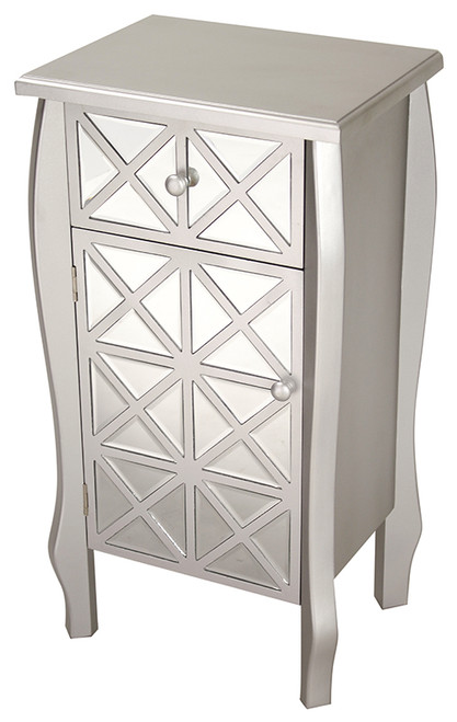 32.7" Silver Wood Accent Cabinet With Smoked Mirrored Drawer And Door (294604)