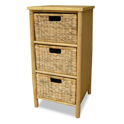 33.75" Natural Bamboo Storage Cabinet With 3 Hyacinth Baskets (294778)