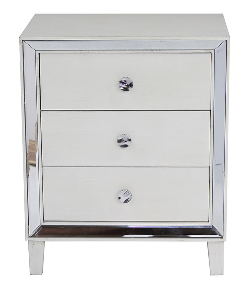 34" Antique White Accent Cabinet With 3 Drawers And With Antiqued Mirror Accents (319823)