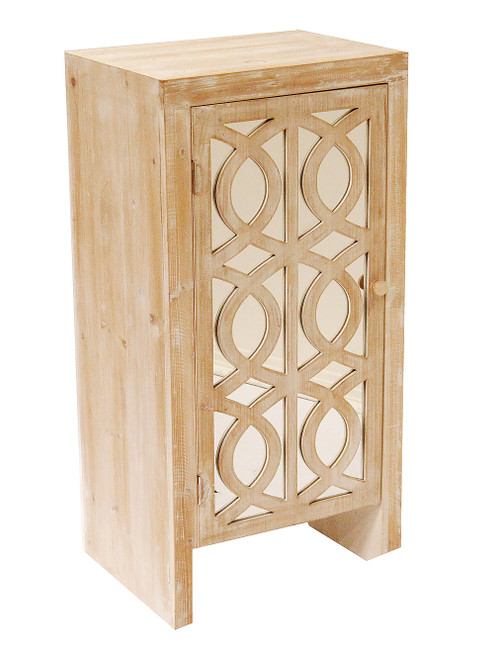 36" White Washed Wood Accent Cabinet With Mirrored Glass Door (294642)