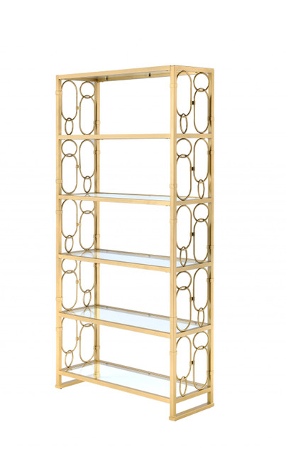 36" X 19" X 77" Clear Glass And Gold Bookcase (286633)
