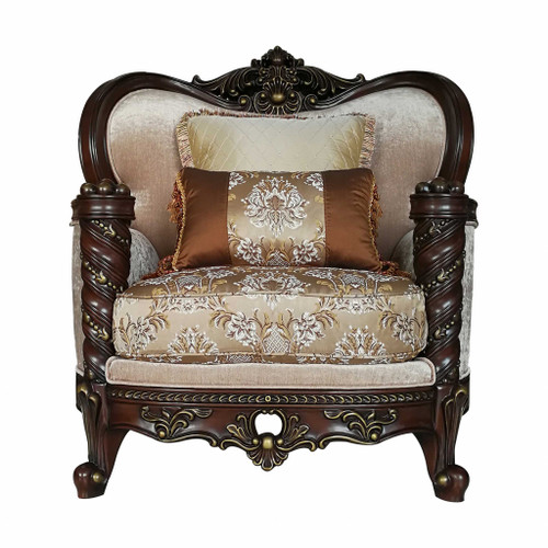 37" X 46" X 49" Fabric Dark Walnut Upholstery Wood Leg/Trim Chair W/2 Pillows (347245)