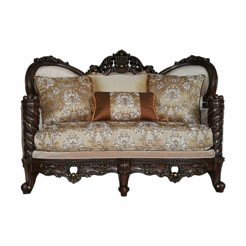 38" X 68" X 48" Fabric Dark Walnut Upholstery Wood Leg/Trim Loveseat W/4 Pillows (348218)