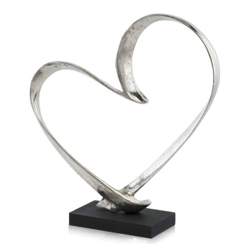 4" X 14" X 15.5" Raw Silver & Black - Heart Sculpture On Base (354624)