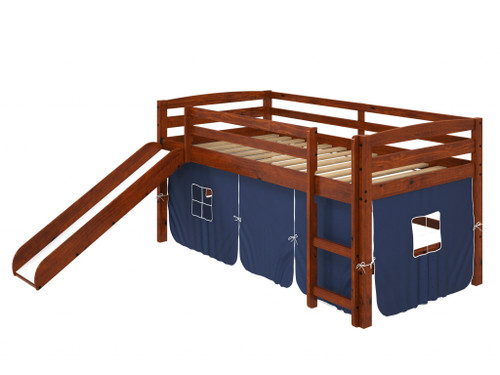 41" X 81" X 46" Chocolate Solid Pine Blue Tent Loft Bed With Slide And Ladder (355969)