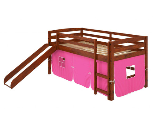 41" X 81" X 46" Chocolate Solid Pine Pink Tent Loft Bed With Slide And Ladder (355968)