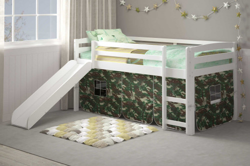 41" X 81" X 46" White Solid Pine Camo Tent Loft Bed With Slide And Ladder (355971)