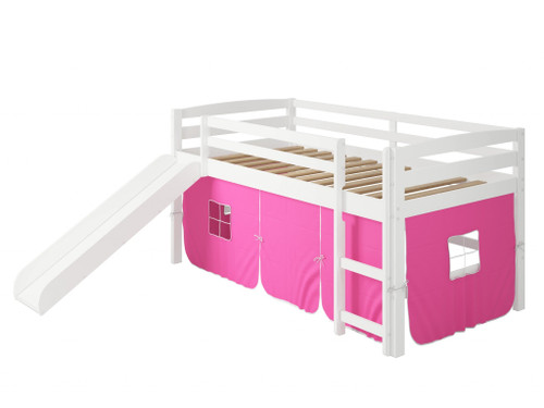 41" X 81" X 46" White Solid Pine Pink Tent Loft Bed With Slide And Ladder (355972)