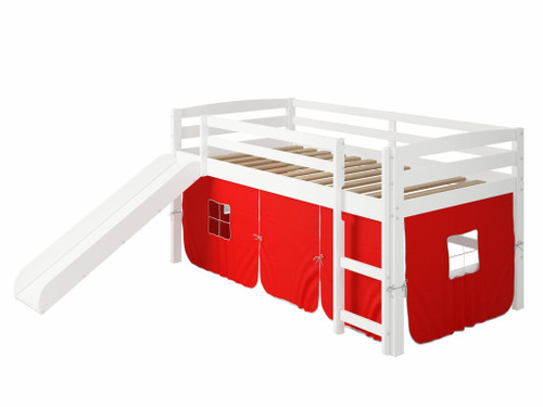 41" X 81" X 46" White Solid Pine Red Tent Loft Bed With Slide And Ladder (355970)