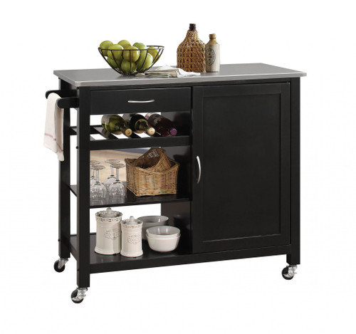 42" X 18" X 34" Stainless Steel And Black Kitchen Island (286676)