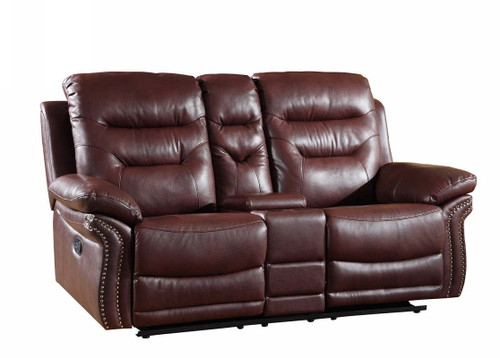 44" Comfortable Burgundy Leather Console Loveseat (329429)