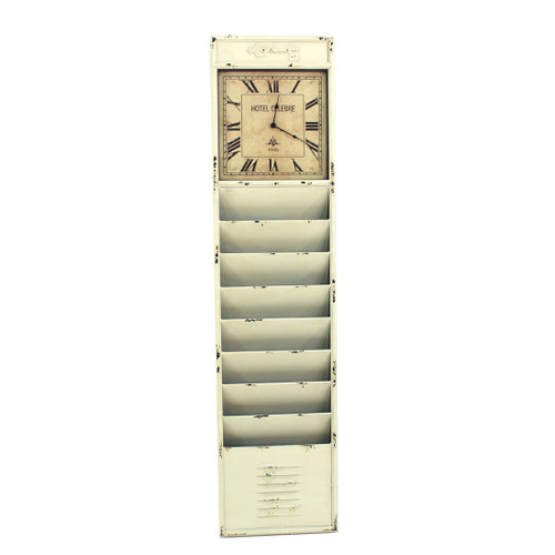 59.45" X 3.54" X 14.17" White, Vintage - Newspaper & Magazine Rack With Clock (274551)