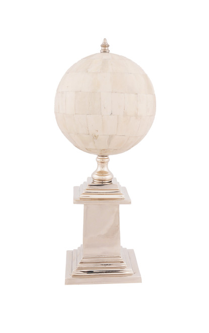 6.5" X 6.5" X 14.5" Bone Globe With Alluminum Base (364213)