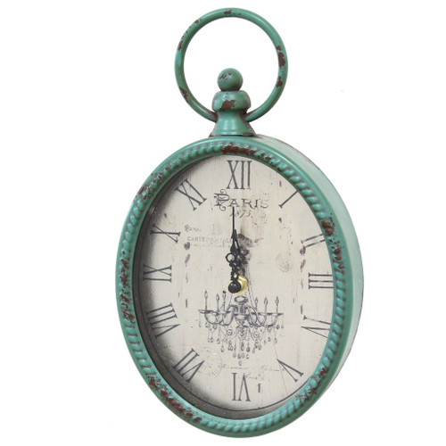 6.75" X 2" X 11.5" Antique Teal Oval Clock (321332)