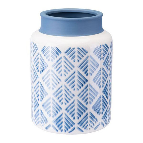 6.9" X 6.9" X 9.6" Blue And White Steel Zig Zag Vase (295430)