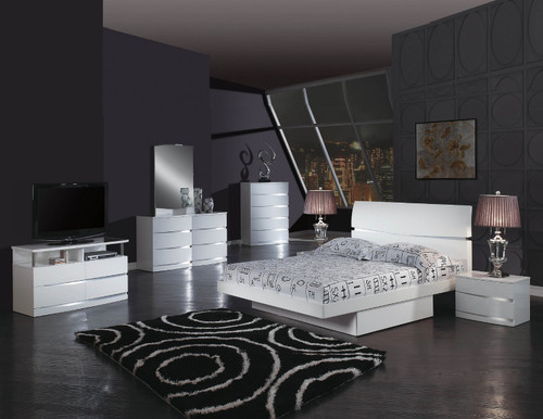 60'' X 80'' X 42.5'' 4Pc Queen Modern White High Gloss Bedroom Set (343943)