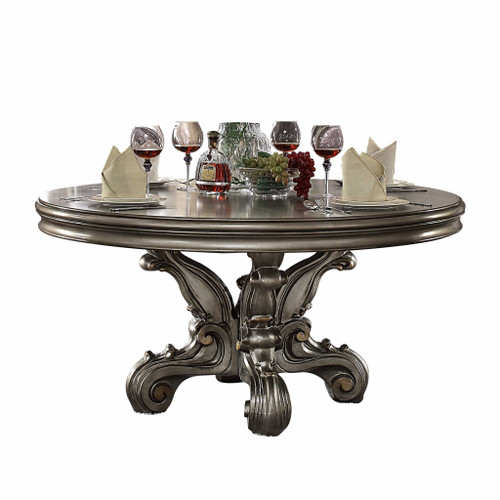60" X 60" X 30" Antique Platinum Wood Poly Resin Dining Table (Round Pedestal) (347327)