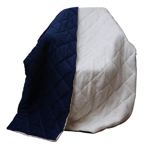 60" X 80" Navy Blue Luxury Cozy Square Quilted Throw Blanket And Black Fleece (303545)