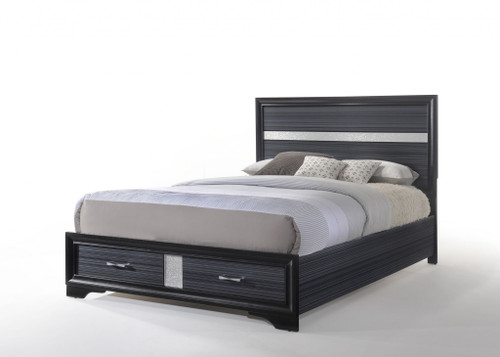 63" X 84" X 50" Black Wood Queen Bed W/Storage (347071)