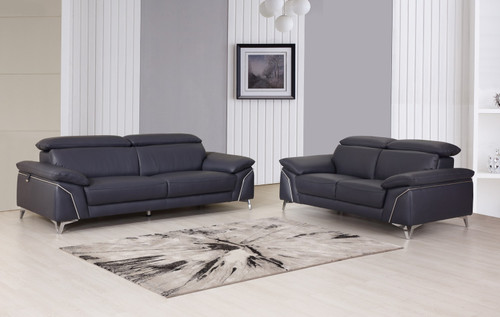 68'' X 41'' X 39'' Modern Navy Leather Sofa And Loveseat (343869)
