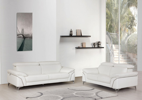 68'' X 41'' X 39'' Modern White Leather Sofa And Loveseat (343868)