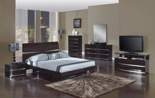 85'' X 72'' X 42.5'' 4Pc California King Modern Wenge High Gloss Bedroom Set (343926)