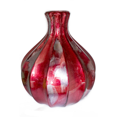 9" X 9" X 10" Red Ceramic Foiled & Lacquered Gourd Vase (354455)