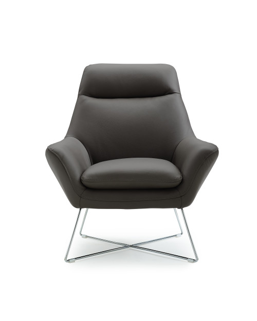 Chair Dark Gray Top Grain Italian Leather Stainless Steel Legs. (320702)