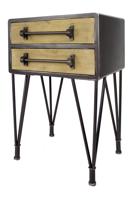 Charcoal And Natural Wood End Table With 2 Drawers (319720)