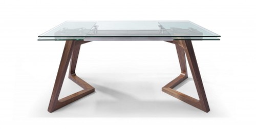 Extendable Dining Table 10Mm Tempered Clear Glass Top, Stainless Steel Frame, Poplar Wood With (320777)