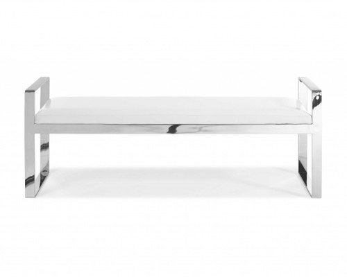 Modern Bench White Faux Leather Stainless Steel Base (320683)
