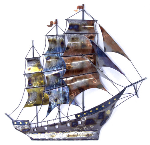 Ship In Storm 3D Metal Wall Art - Metallic Multi Color (319790)