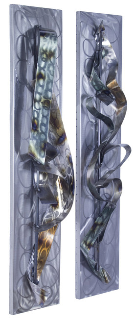 Vertical Abstract Swirl Wall Panel- Set Of 2 - Metallic Multi Color (319802)